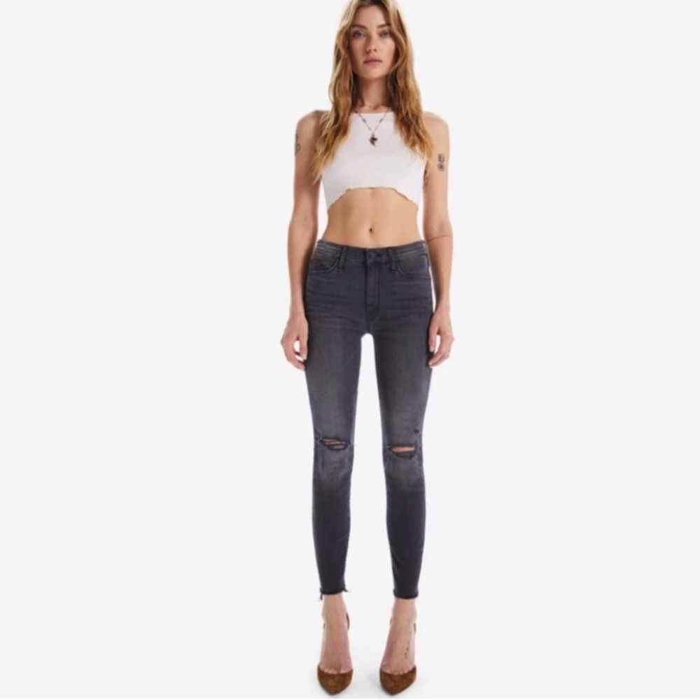 Women's Gray Skinny Jeans : The Looker Ankle Fray Burning Out Lanterns